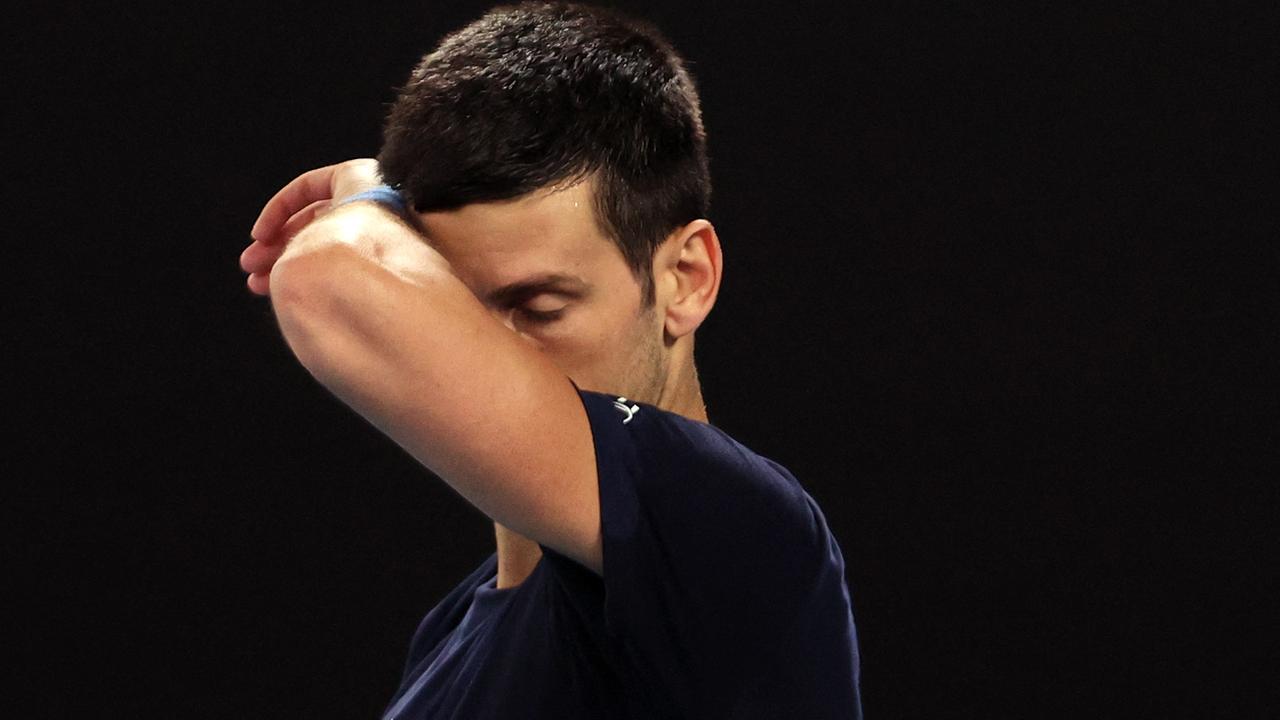 Novak Djokovic of Serbia attends a practice session ahead of the Australian Open [