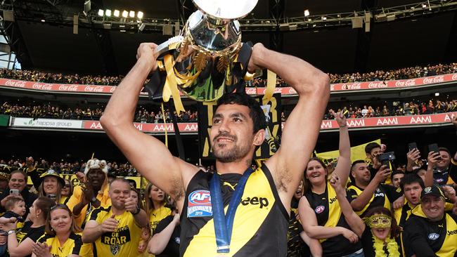 Marlion Pickett celebrates Richmond’s premiership win in 2019.