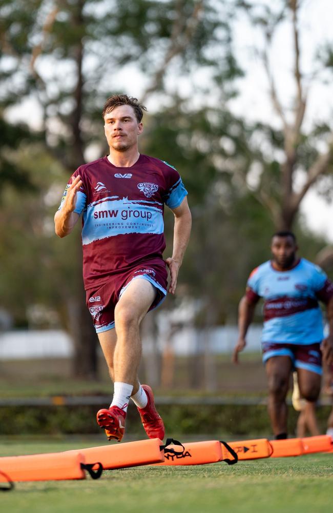 Connor Rothery in full stride at Capras pre-season training. Photo: Luke Fletcher