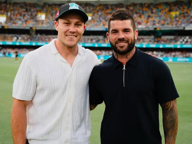 Broncos teammates Billy Walters and Adam Reynolds attending a recent BBL game together at the Gabba. Picture: Supplied.