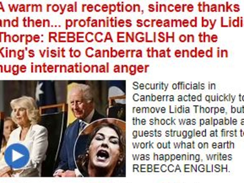 The Daily Mail UK’s coverage of the Lidia Thorpe outburst.