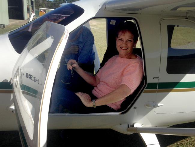 One Nation leader Pauline Hanson testing out a Jabiru, the same model as the one used by her party.