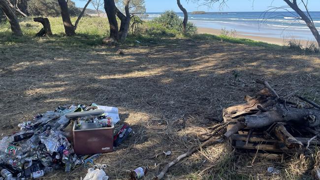 A trashed site was left after underage parties at Woolgoolga Back Beach and Hearnes Lake Beach. Picture: Coffs Coast Regional Park Trust Board