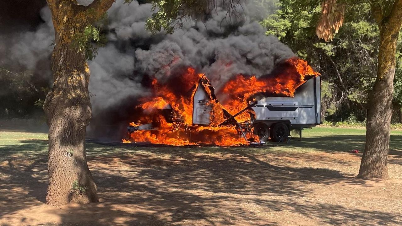 Caravan destroyed after lithium battery catches fire