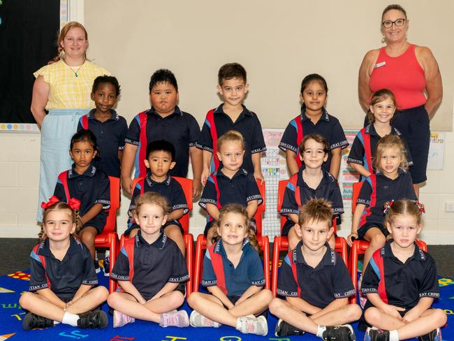 Mackay Christian College Prep B Ms Bianca Thompson, Mrs Joh Harch Back Row: Munesu, Zayne, Noah, Shreeya, Chelsea Middle Row: Evie, Gabriel, Lucinda, Levi, Elsie Front Row: Isabella, Willow, Aria, Jaxon, Everlee Picture: Michaela Harlow