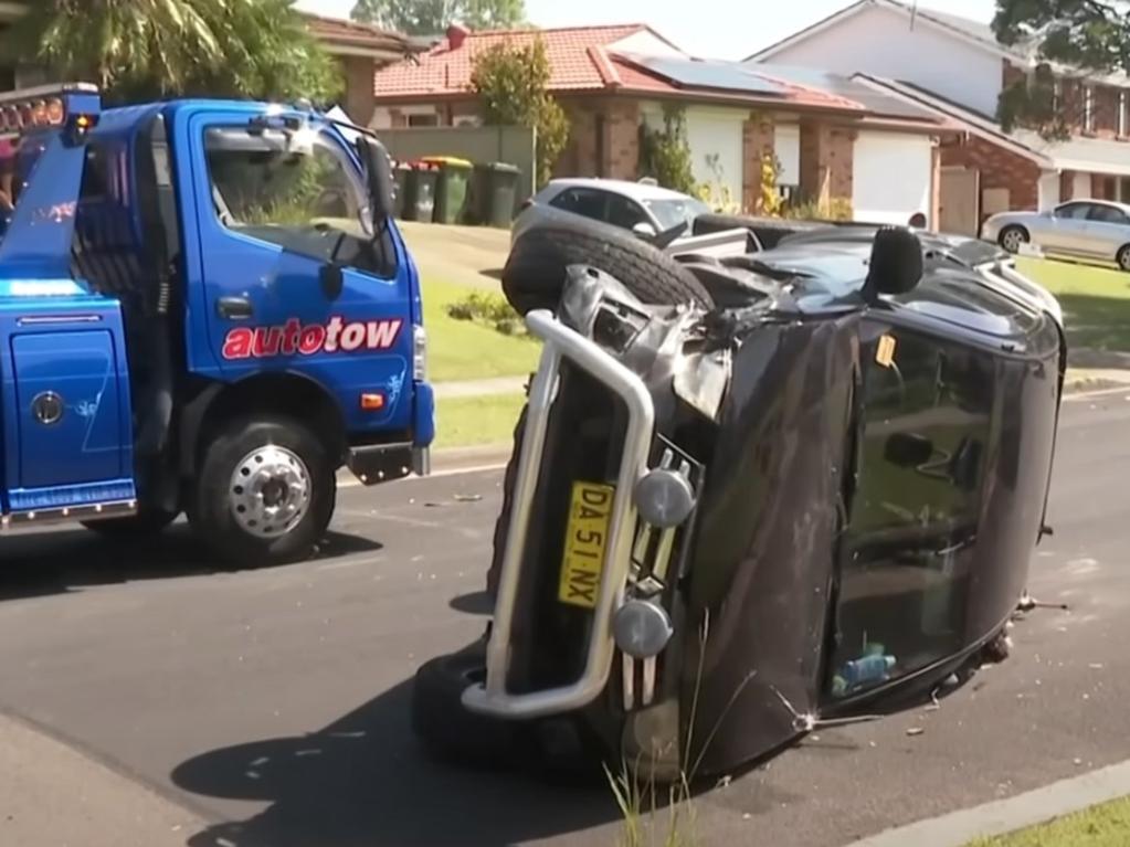 A man fled the scene of a car crash with his three children. Picture: 7News