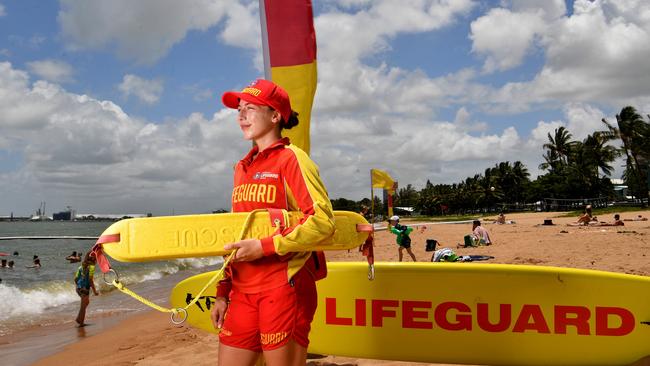 Senior lifeguard Piper-Lily Davidt keeps an eye on swimmers at the Strand. Picture: Evan Morgan