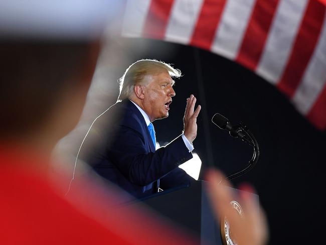 US President Donald Trump addresses supporters during a campaign event at Arnold Palmer Regional Airport in Latrobe, Pennsylvania on September 3, 2020. (Photo by MANDEL NGAN / AFP)