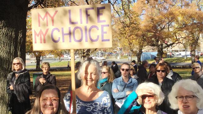 Tasmanian campaigners for voluntary euthanasia laws in Hobart this month. (Pic: Andrew Drummond/AAP)