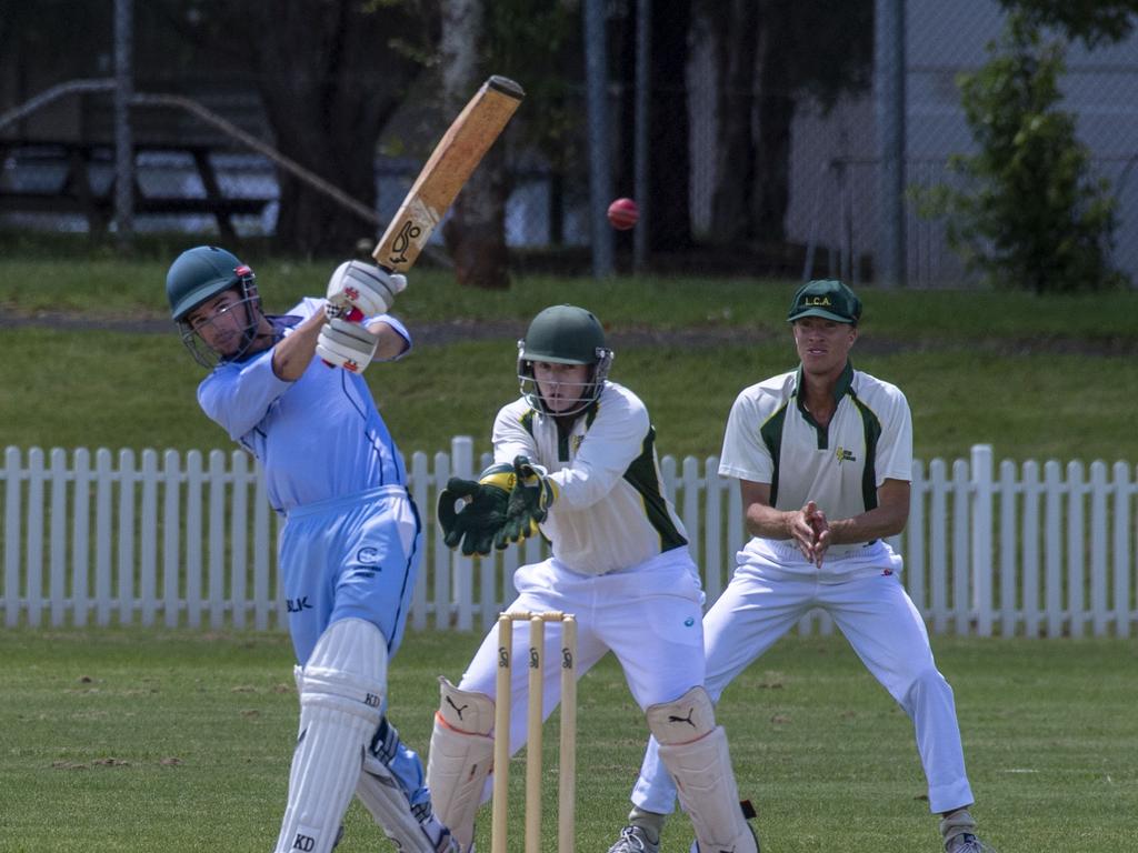 Mitchell Kelly bats for Toowoomba. Mitchell Shield, Toowoomba vs Lockyer. Sunday, January 23, 2022. Picture: Nev Madsen.