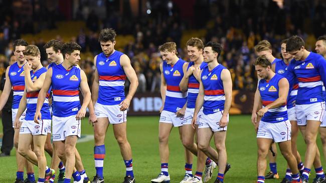 Disappointed Bulldogs. Photo: AAP Image/Julian Smith