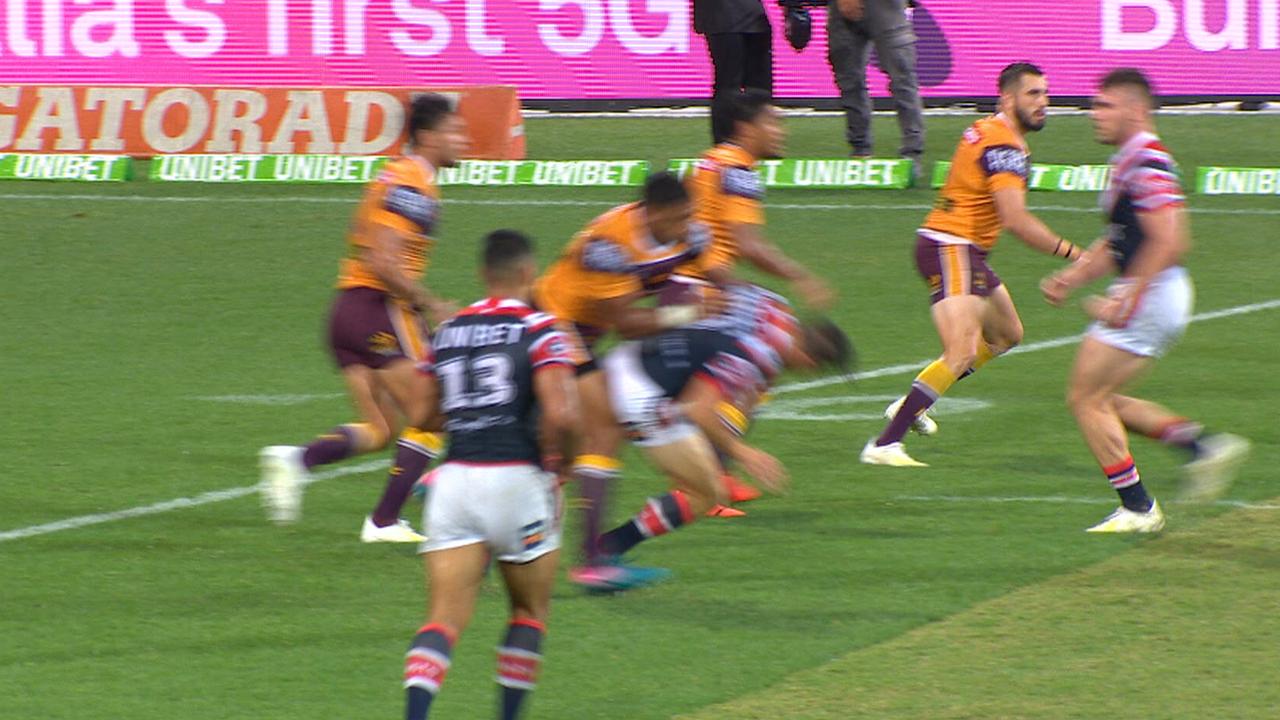 Tevita Pangai Jr is placed on report for a late hit on Cooper Cronk.