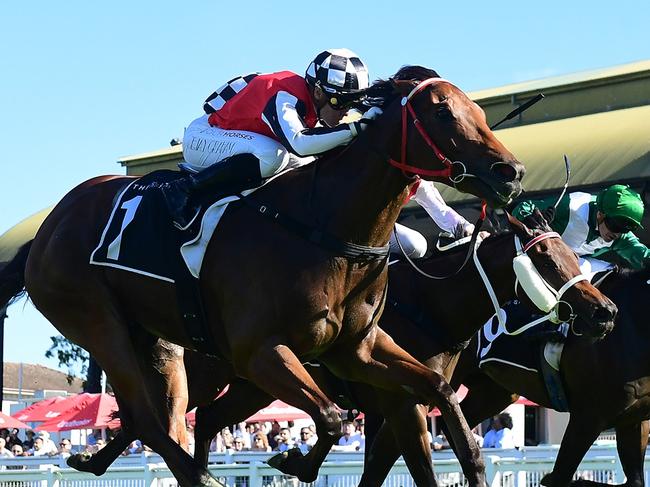 The Inflictor wins The Gateway at Eagle Farm to collect a golden ticket into the 2025 Group 1 Stradbroke Handicap. Picture: Grant Peters, Trackside Photography.