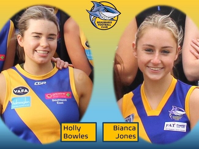 Holly and Bianca both played in premierships for the Beaumaris Football Club.