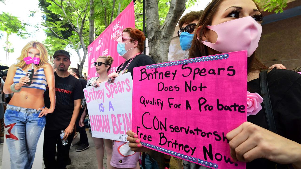 Fans and supporters of Britney Spears gather outside the County Courthouse in Los Angeles. Picture: AFP