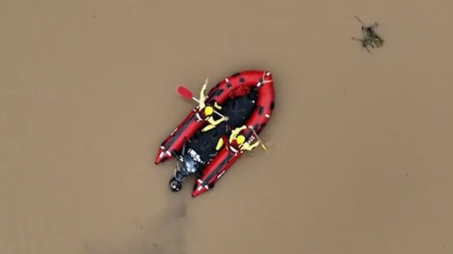 A screen grab of a video captured by Queensland Fire Department drone pilots during response and recovery efforts during the ongoing North Queensland flood disaster. Picture: QFD