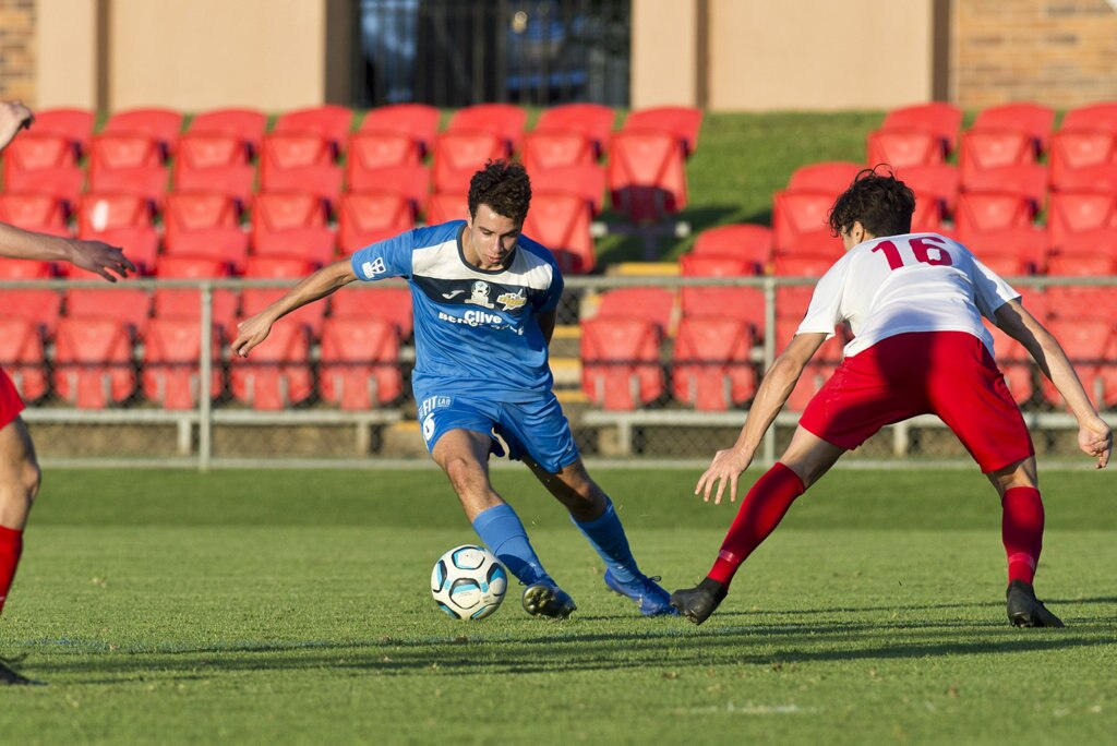 Keanu Tuart for South West Queensland Thunder against Redlands United in NPL Queensland men round eight football at Clive Berghofer Stadium, Saturday, March 23, 2019. Picture: Kevin Farmer