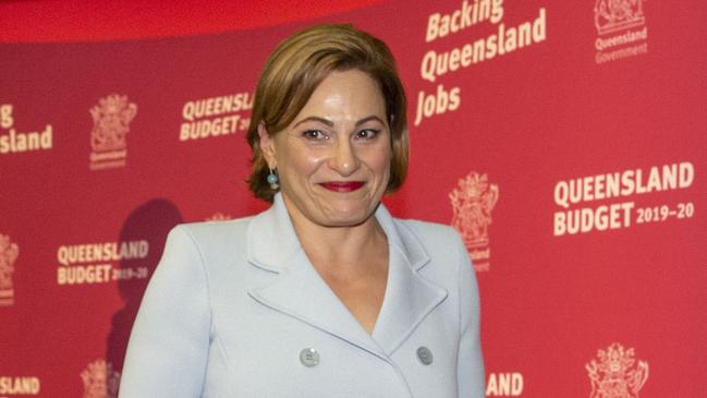 Queensland Treasurer Jackie Trad leaves a press briefing on the state government's 2019-20 Queensland budget.