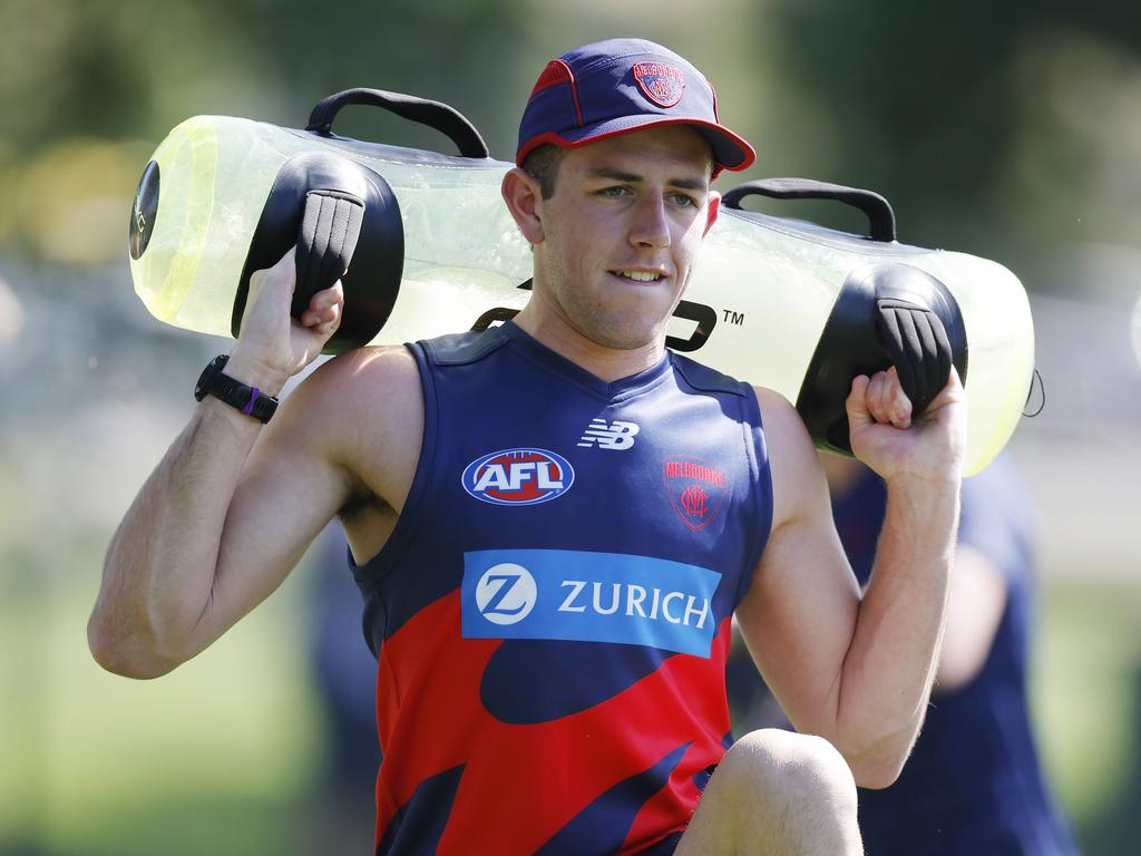 NCA. MELBOURNE, AUSTRALIA. 22th November 2024. AFL . Melbourne training at Gotchs Paddock. Draftee Xavier Lindsay during todays training session . Picture: Michael Klein