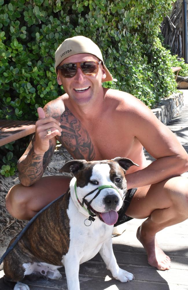 Mark Lawlor and Leroy, a two-year-old American staffy. Picture: Letea Cavander