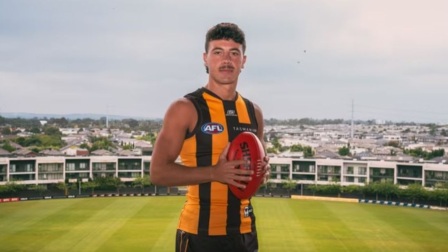 Hawthorn recruit Massimo D'Ambrosio in his new colours after his first day at Waverley Park. Picture: Hawthorn FC