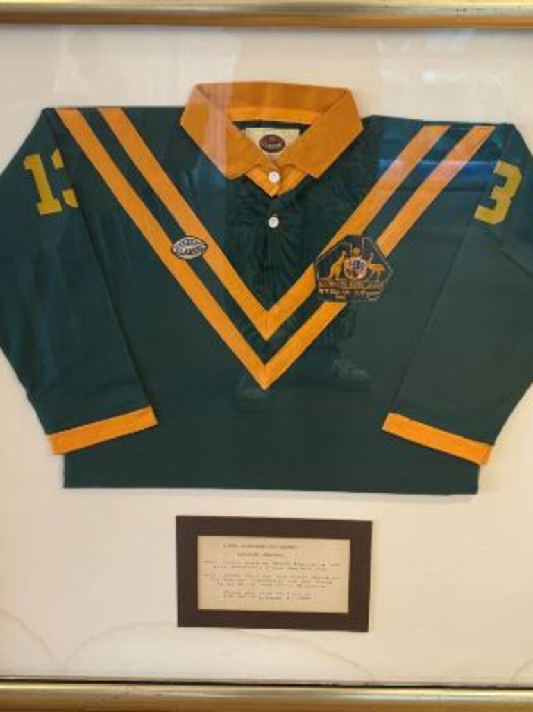 Some of the items owned by late TV Executive, Brian Walsh auctioned at his Avoca Beach Property this week. An Australian Rugby League Jersey 1985, Worn by Wayne Pearce, Australia vs New Zealand