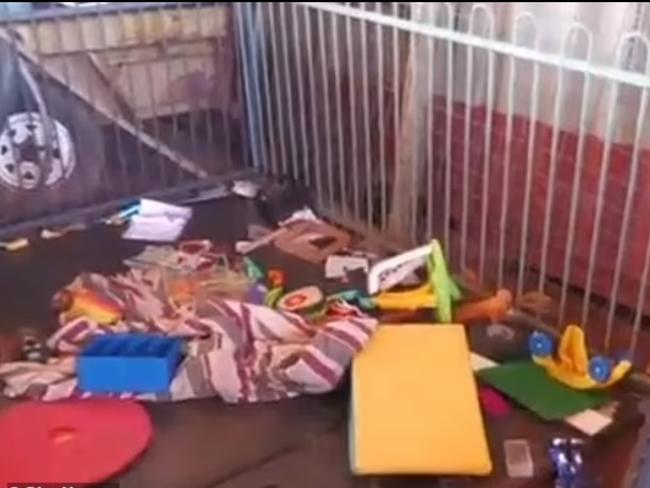 A child was allegedly left in a 'makeshift playpen' at an industrial worksite after their father was unable to send them to daycare because of their allergies.