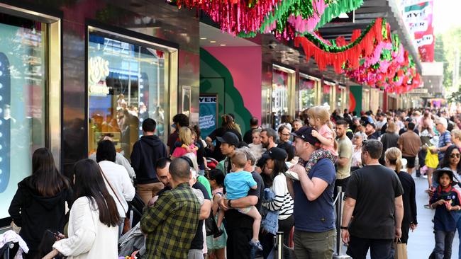 Shoppers flock to Bourke Street Mall. Picture: Josie Hayden