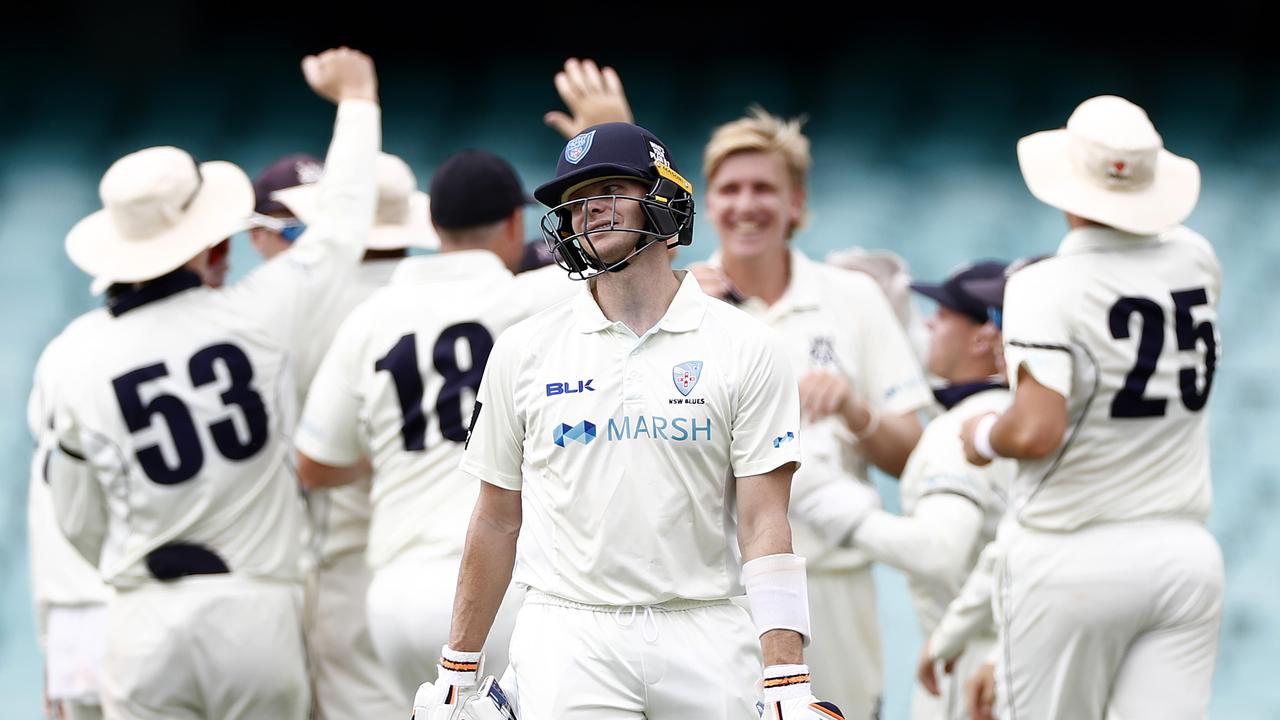 Steve Smith reacts after being dismissed in the Sheffield Shield last week.