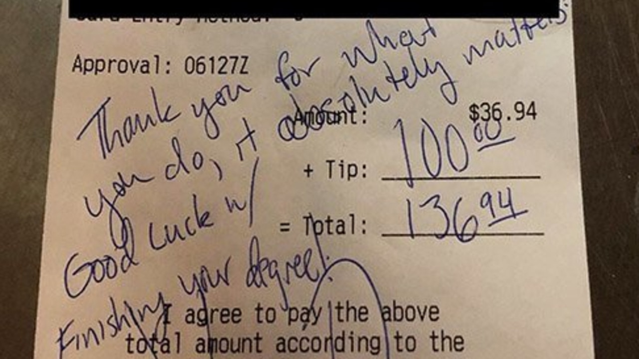 How Much To Tip Waitress Given 100 Tip And Heartfelt Note On Receipt
