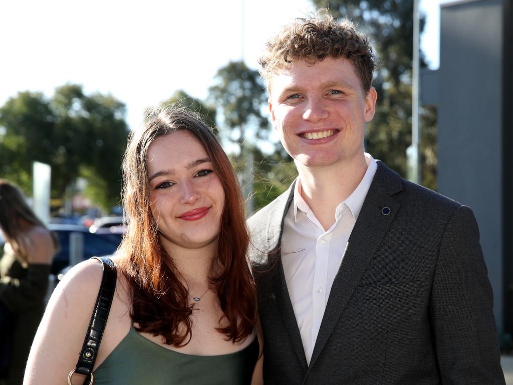 Geelong High graduation at GMHBA Stadium. Kyarah Pumo and Mason Bryth. Picture: Mike Dugdale