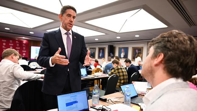 Queensland Treasurer Cameron Dick addresses media at the 2024 state budget lockup at Parliament House. Photo: Dan Peled / NewsWire