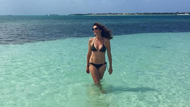 Instagram post of former supermodel Cindy Crawford in a bikini on holidays. Picture: Instagram