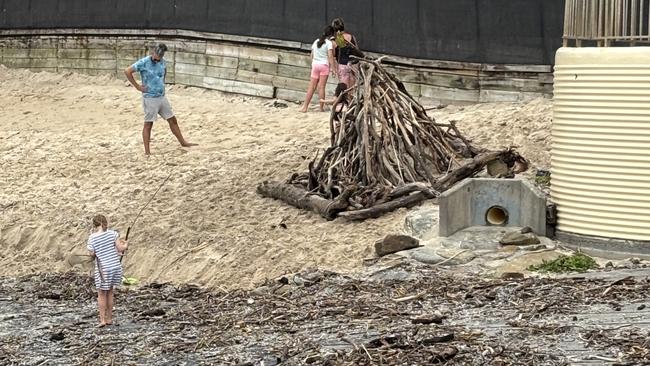 The erosion and debris at Kings Beach on March 7 before the Tropical Cyclone Alfred crosses the coastline. Picture: Ashley Robinson