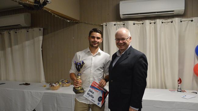 Jake Wyllie was awarded Senior Sports Star of the Year by Warwick Credit Union CEO Lewis Von Steiglitz.