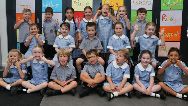 Christ the King Catholic Primary School Prep L Back row L-R: Harvey Ridley, James Henman, Lilliana Antonijevic, Odessa Warton, Madeline McCracken, Evie Krauzowicz, William Jones. Middle row: Billie Crook, Aria Brennan, Cash Charles, Olive Gulino-Bonow, Poppy Daffy. Front row: Harriet Hunt, Charlotte Johnson, August Jackson, Lewis Van Den Bosch, Sienna Leddin, Scarlett Woodrow, Luna Oliva.