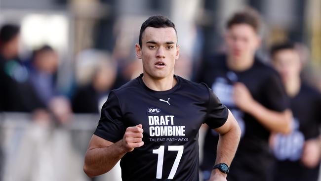 Caiden Cleary ran the fifth best 2km time trial at the national combine. Picture: Dylan Burns/AFL Photos/Getty Images