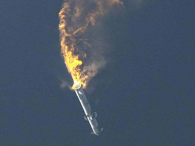 Crash and burn … a rocket made by another Elon Musk company, SpaceX, turns upside and explodes after launch in April last year. Picture: Getty Images