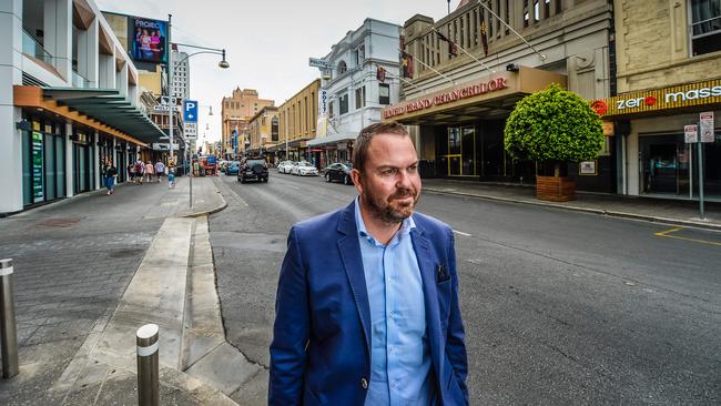 Hotel Grand Chancellor owner Tony Scrivener on Hindley St. Picture: AAP/Roy Vandervegt