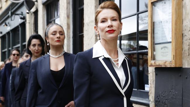 Kirsha Kaechele and ladies walking to the Supreme Court of Tasmania in Hobart for the first stage of their appea against the shut down of the ladies lounge at MONA. Picture: Nikki Davis-Jones