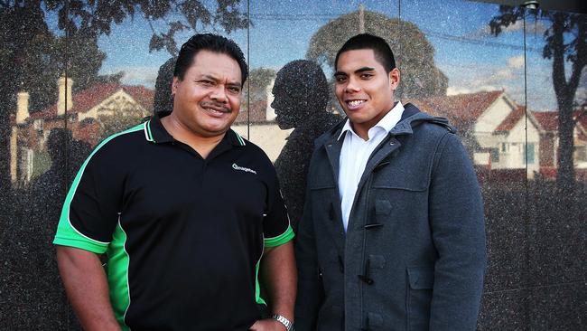 Rugby Union Dad Vili Alaalatoa with his son Michael who debuted for Waratahs last weekend and his other son Allan debuts for Brumbies this weekend. pic. Phil Hillyard