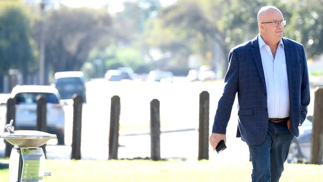 Liberal MP David Ridgway speaks to the media after revelations he signed blank timesheets for his former driver, Barry Jeisman. Picture: Naomi Jellicoe