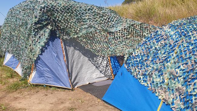 Tents at Mr Keith’s camp set-up at the Lower Beechmont Nature Reserve before it was cleared by council.