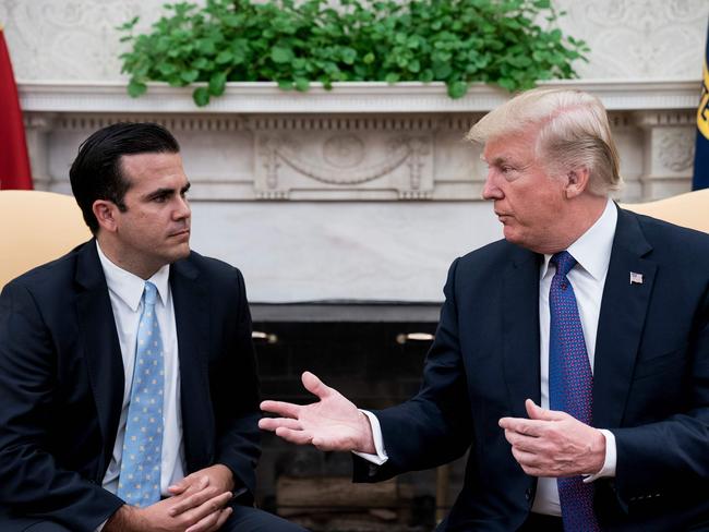 Governor of Puerto Rico Ricardo Rossello listens while US President Donald Trump makes a statement. Picture: AFP