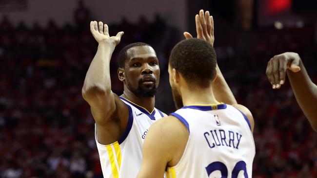 Kevin Durant won two NBL championships with the Warriors before joining Brooklyn. Picture: Ronald Martinez/Getty