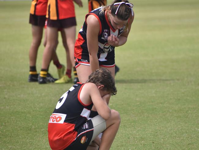 Chayse Hollows in the North Mackay Saints v Mackay Swarks u14 AFL grand final at Magpies Sporting Club, Mackay, September 11, 2021. Picture: Matthew Forrest
