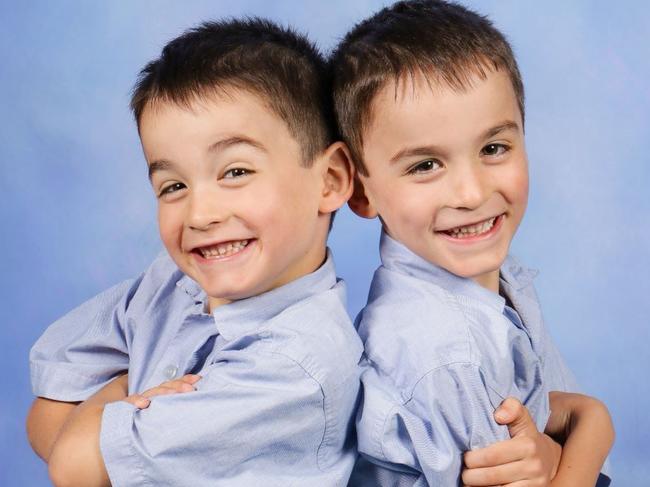 Twin brothers Noah and Danny Luethi, were in the same grade prep class before being separated in grade one. Picture: Supplied