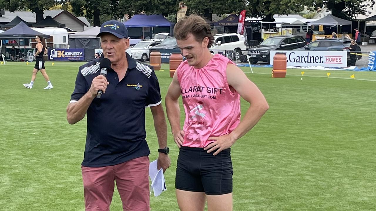 Hugh Hoffmann with Peter Emerson after winning his semi. Picture: Shane Jones.