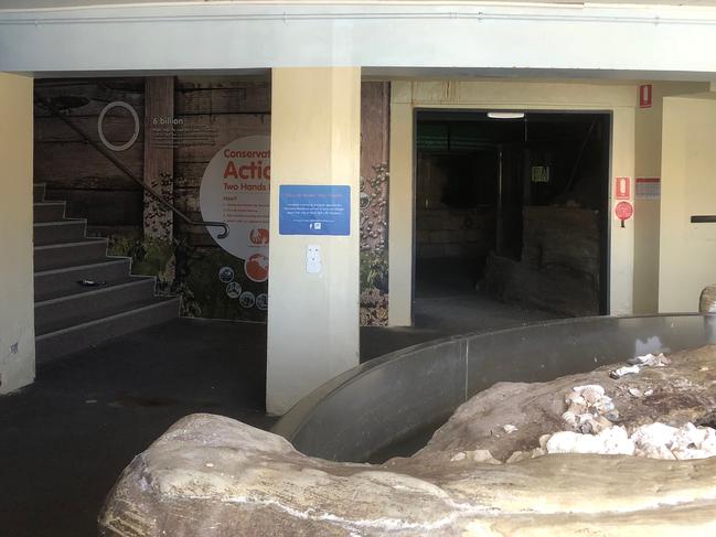 The damaged interior of the Manly Sea Life Sanctuary. Picture: Jim O’Rourke