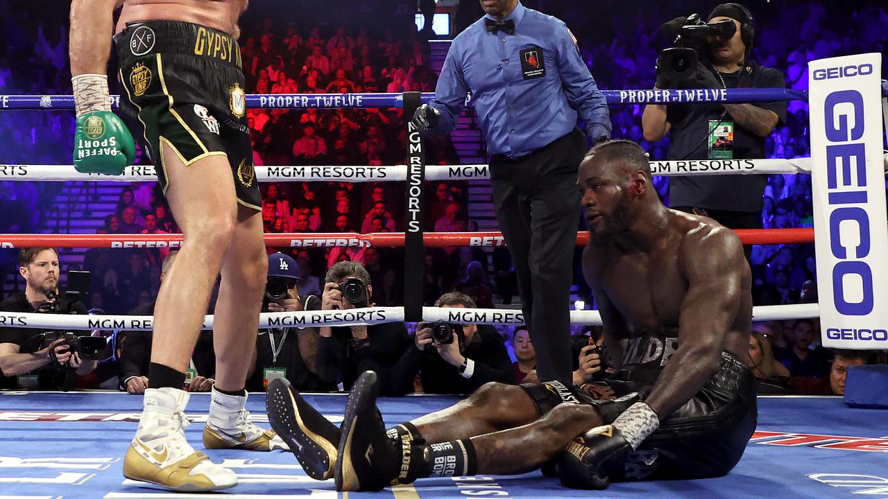 Deontay Wilder after being knocked down by Tyson Fury. (Photo by Al Bello/Getty Images)